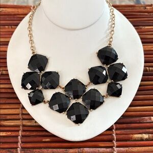 Chico's Black and Gold Geometric Bibb Necklace 18”-21”